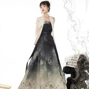 Ink Rhythm womens hanfu set top + outer + skirt